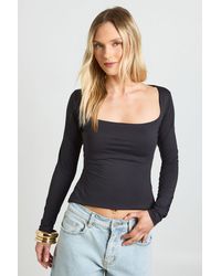 Boohoo - Petite Second Skin Square Neck Long Sleeve Top - Lyst