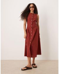 ASOS - Slash Neck Button Down Waistcoat Midi Dress - Lyst