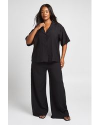 Boohoo - Plus Linen Look Short Sleeve Shirt - Lyst