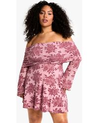Boohoo - Plus Devore Bardot Flare Sleeve Mini Dress - Lyst