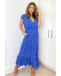 AX Paris - Floral Printed Short Sleeved V-Neck Midi Smock Dress - Lyst