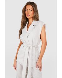 Boohoo - Linen Look Tie Waist Relaxed Fit Sleeveless Blazer - Lyst