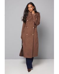 Wallis - Double Breasted Tab Detail Funnel Coat - Lyst
