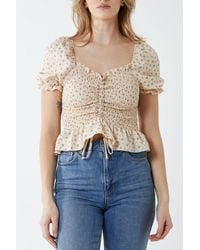 Pink Vanilla - Short Sleeve Floral Ruched Top - Lyst