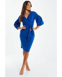 Quiz - Royal Blue Wrap Midi Dress - Lyst