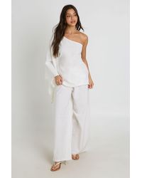 Boohoo - Linen Look Cape Top And Wide Leg Trouser Co-Ord - Lyst
