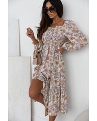 Azura Exchange - Dames Bloemen Rimpel Lange Mouw Pocketjurk In Multicolor - Lyst