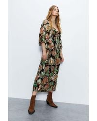 Warehouse - Sparkle Floral Jacquard Twist Neck Midi Dress - Lyst