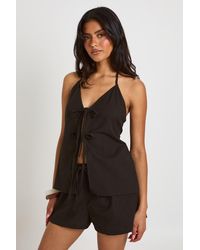Boohoo - Linen Look Tie Front Cami And Tie Side Short Co-Ord - Lyst