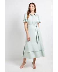 Wallis - Lace Insert Ruffle Sleeve Midi Dress - Lyst