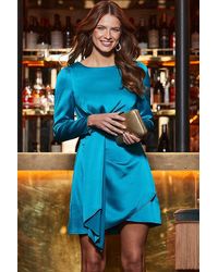 Sosandar - Topaz Satin Ruched Detail Dress - Lyst