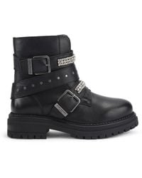 Kurt Geiger - Leather Double Buckle Biker Boots - Lyst