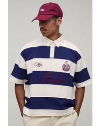 BoohooMAN - Oversized Boxy Half Sleeve Italia Embroidered Stripe Rugby Polo - Lyst