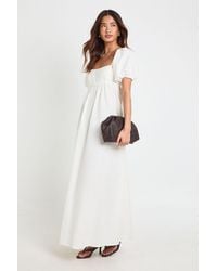 Boohoo - Linen Puff Sleeve Shirred Maxi Dress - Lyst