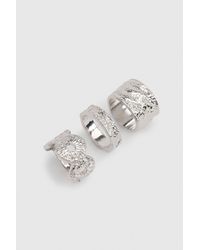 Boohoo - Hammered Chunky Rings 3 Pack - Lyst