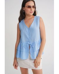 MixRay - V-Neck Buttoned Cotton Blouse - Lyst