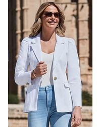Sosandar - Petite Denim Ruched Shoulder Blazer Cotton - Lyst
