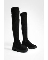 Boohoo - Wide Fit Faux Suede Stretch Knee High Boots - Lyst