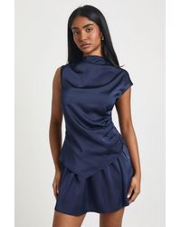 Boohoo - Satin Ruched Detail Mini Dress - Lyst