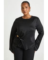 Boohoo - Plus Flare Sleeve Trim Detail Blouse - Lyst