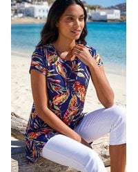 Roman - Leaf Print Hanky Hem Tunic Top - Lyst
