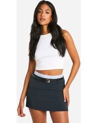 Boohoo - Tall Contrast Stripe Boxer Waistband Belted Mini Skirt - Lyst