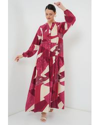 Bigdart - Printed V-Neck Maxi Dress With Button Closure - Lyst