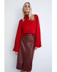 Warehouse - Split Front Faux Leather Pencil Skirt - Lyst
