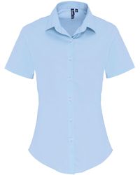 PREMIER - Ladies Stretch Fit Poplin Short Sleeve Blouse (Pale) - Lyst