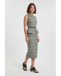 Karen Millen - Petite Tailored Check Peplum Belted Midi Dress - Lyst
