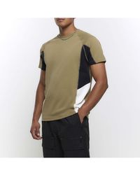 River Island - T-Shirt Regular Fit Colour Block Panel Cotton - Lyst