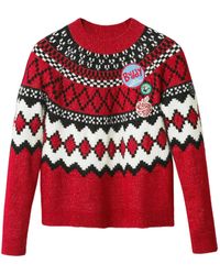 Desigual - Strickpullover Rollkragenpullover in Rot mit Kontrastdetails und Applikationen - Lyst