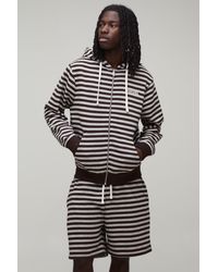 BoohooMAN - Regular Fit Stripe Zip Through Hooded Short Tracksuit - Lyst
