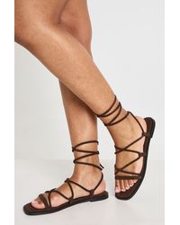 Boohoo - Wide Fit Strappy Wrap Up Sandals - Lyst