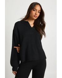 Boohoo - Super Soft V Neck Collared Knitted Jumper - Lyst