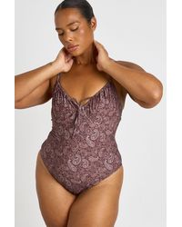 Boohoo - Plus Paisley Print Balcony Swimsuit - Lyst
