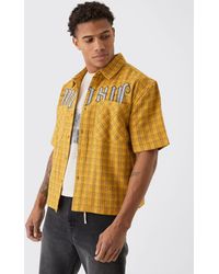 BoohooMAN - Oversized Small Check Double Pocket Boxy Shirt - Lyst