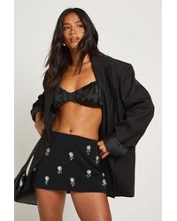Boohoo - Petite Diamante Trim Crepe Mini Skirt - Lyst