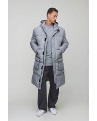 BoohooMAN - Tall 4 Pocket Longline Hooded Puffer Jacket - Lyst