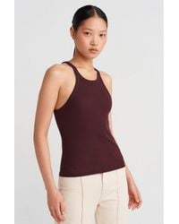Dilvin - Geribbelde Katoenen Mouwloze Cami Blouse - Lyst