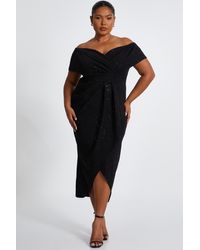 Quiz - Curve Glitter Bardot Midi Dress - Lyst
