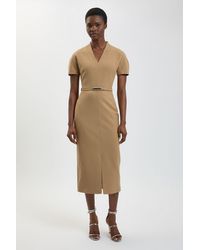 Karen Millen - Compact Stretch Tailored Belted Midi Pencil Dress - Lyst