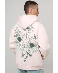 BoohooMAN - Oversized Floral Graphic Puff Print Zip Through Hoodie - Lyst