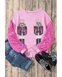 Azura Exchange - Nutcracker Graphic Sequin Patchwork Long Sleeve Top - Lyst