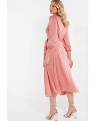 Quiz - Pink Satin Long Sleeve Wrap Midi Dress - Lyst
