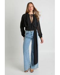 Boohoo - Draped Chiffon Plunge Blouse - Lyst