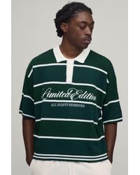 BoohooMAN - Regular Varsity Striped Embroidered Knitted Polo - Lyst