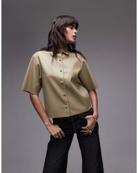 TOPSHOP - Faux Leather Short Sleeved Shirt - Lyst