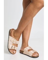 Boohoo - Crochet Detail Double Buckle Footbed Sliders - Lyst