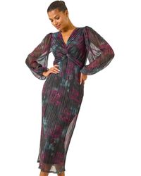 Roman - Printed Plisse Twist Front Midi Dress - Lyst